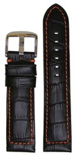 24mm XL Panatime Black Leather Watch Band w/Gator Print  Orange Stitch 125/85