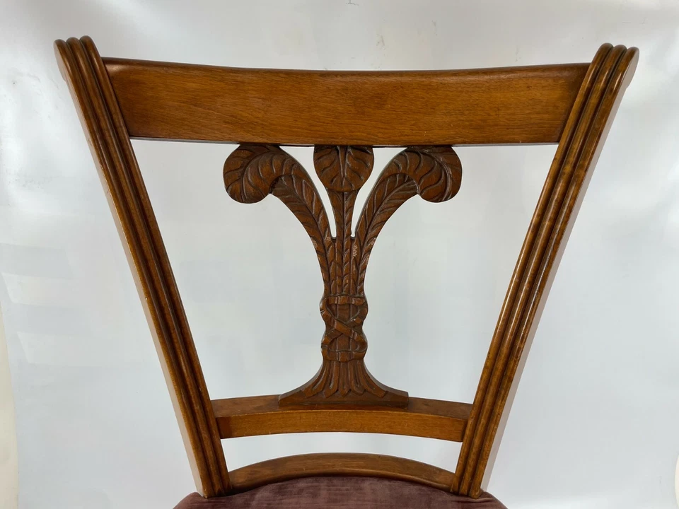 老式 33 英寸 Pa Kaw 家具雕刻桃花心木威尔士亲王羽毛餐椅 — 第 2/4 张图片