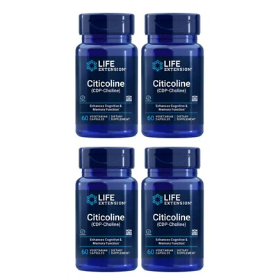 Life Extension Citicoline (CDP-Choline) - 60 Vegetarian Capsule 4 Pack