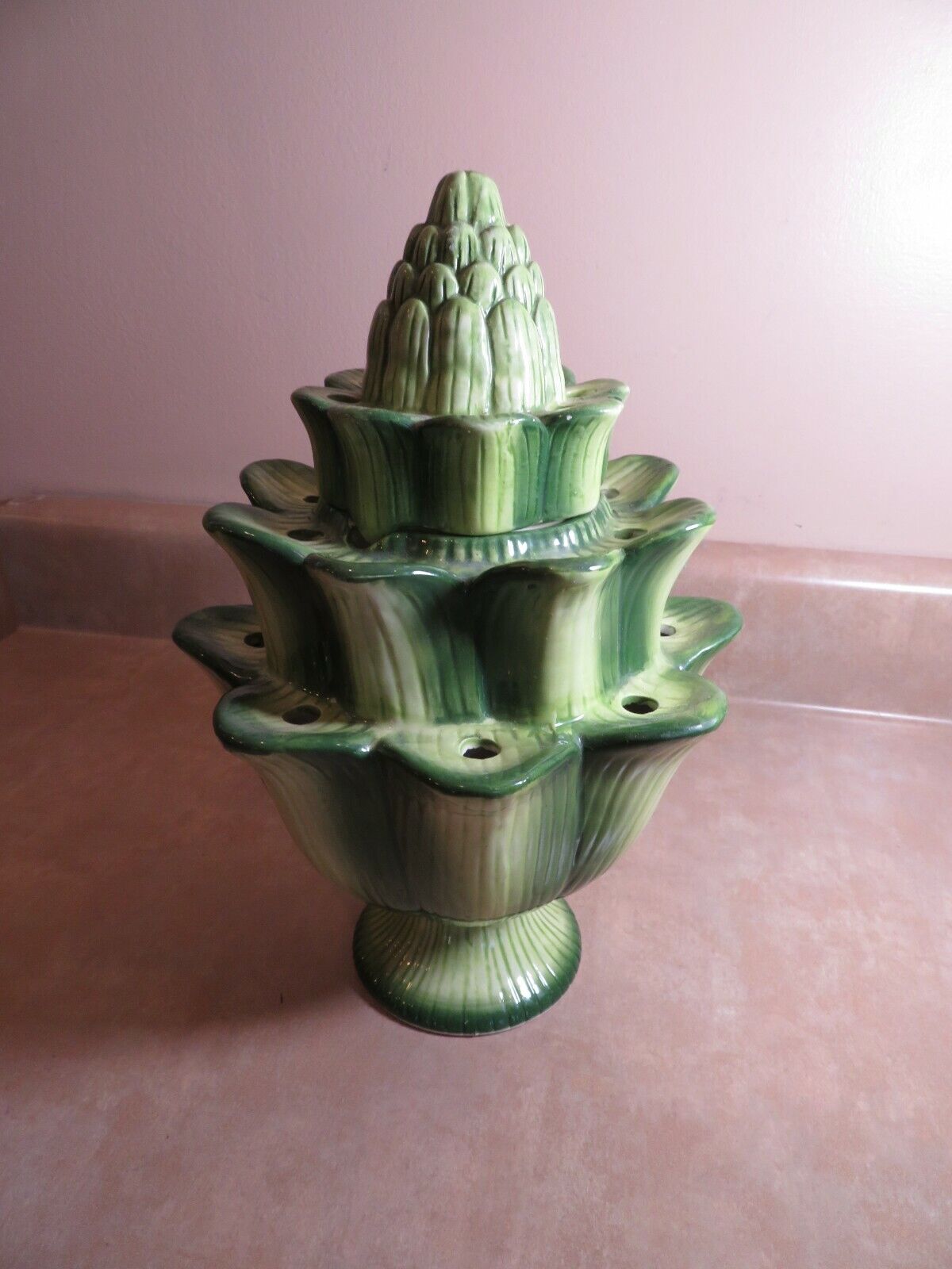 Unique  Ceramic Artichoke Green Tulipiere Vase Green, 24 Hole 10
