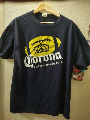 Corona Beer Find Your Gameday Beach Mens XL Navy Blue Yellow Graphic T-Shirt New