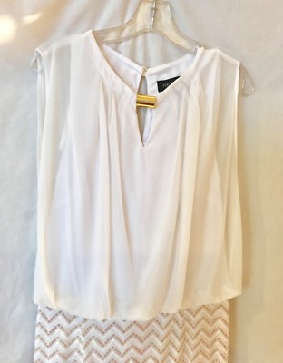 PERCEPTIONS Cocktail Dress White/Ivory /Gold Chevron Print Sz10 | eBay