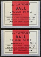 LAKE CITY ORDNANCE PLANT  CAL. .30 M2 BALL WWII NEW REPLICA 20 ROUND AMMO BOXES