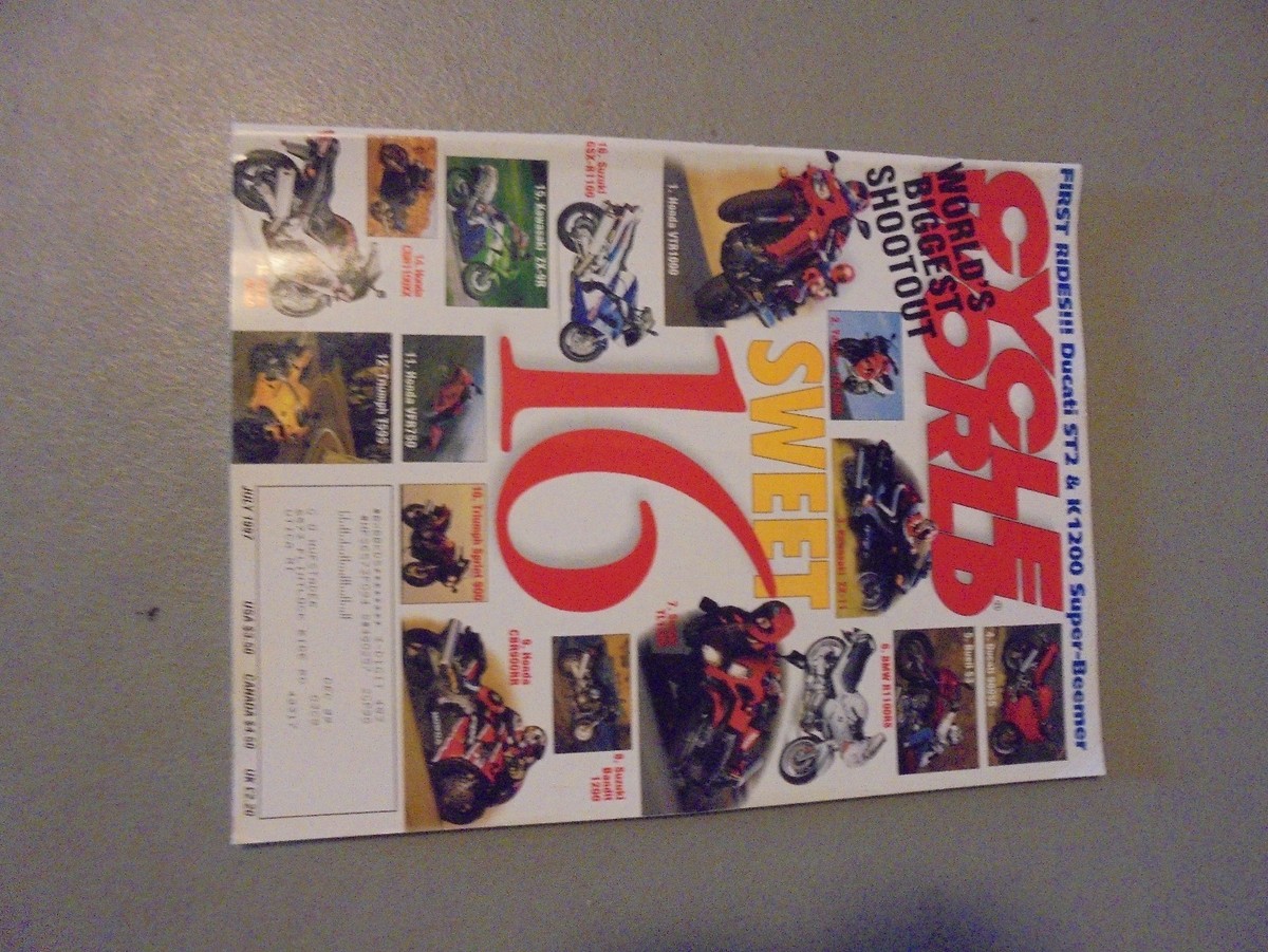 JULY 1997 CYCLE WORLD MAGAZINE,SWEET 16 SHOOTOUT,DUCATI ST2,BMW