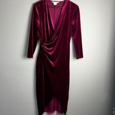 Apricot Glitter Velvet Midi Wrap Dress Sparkle Ruching Side Cocktail Burgundy 4