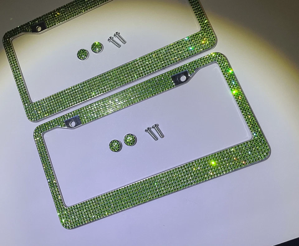 Marco de matrícula de metal CRISTAL diamante verde peridoto hecho con Swarovski Foto 4 de 4