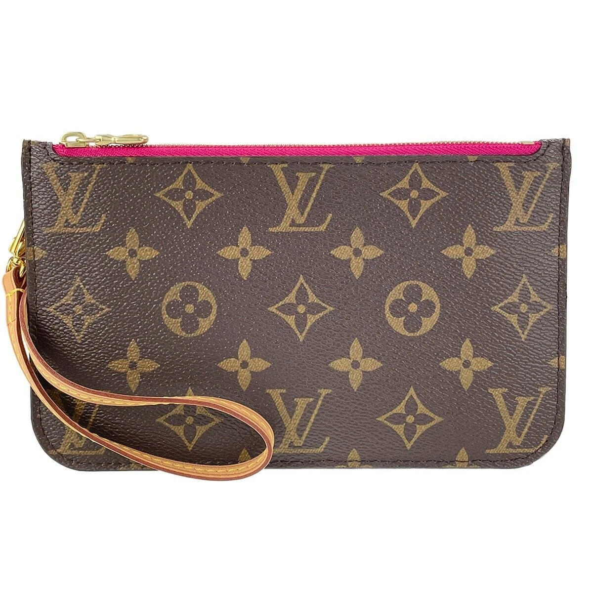 Louis Vuitton Monogram Leather Fabric Brown Neverfull Pouch 1209