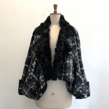 Preen Line Check Front Zip Wool Jacket With Detachable Sheepskin Collar Size M