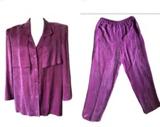 Vintage WindBreaker Track Suit Full Zip Beaded Velvety Jacket High Waist PANTS L
