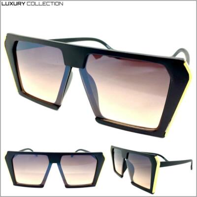 Oversized Classy Elegant Retro Modern Shield SUN GLASSES Black Frame Smoke Lens