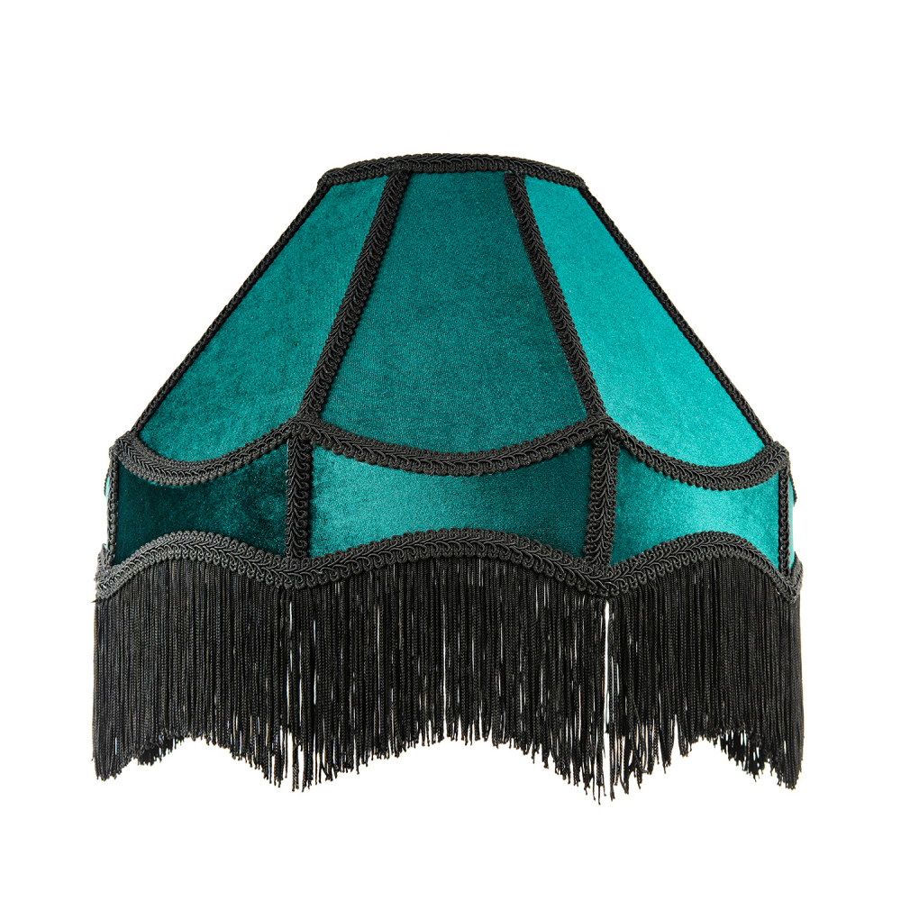 Traditional Victorian Empire 40cm Lamp Shade in Dark Emerald Velvet with Tass...
