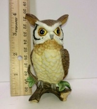 Vintage Ceramic Owl Figurine 4" Figure Perched On Log