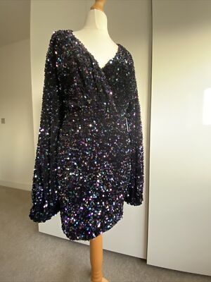 nadine merabi Maya Galaxy Dress sequined mini short Dark Black