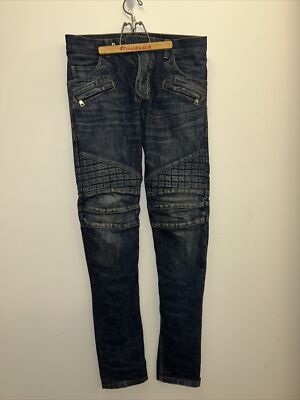BALMAIN Biker ZIP Jean レオパード デニム ジーンズ 11oz ファッション BALMAIN Biker ZIP Jean レオパード デニム ジーンズ