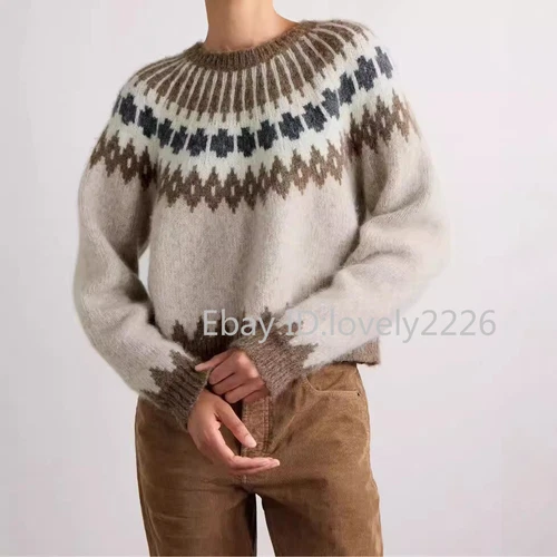 Nili Lotan Womens Autumn Warm Vintage Crew Neck Fashion Knitted Sweater - Picture 2 of 18