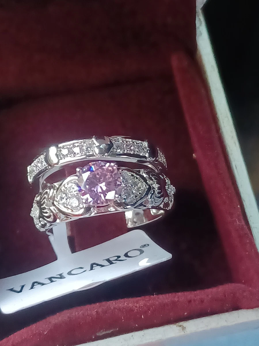 Vancaro Sterling Silver CZ Pink Ice Wedding Ring Band 925