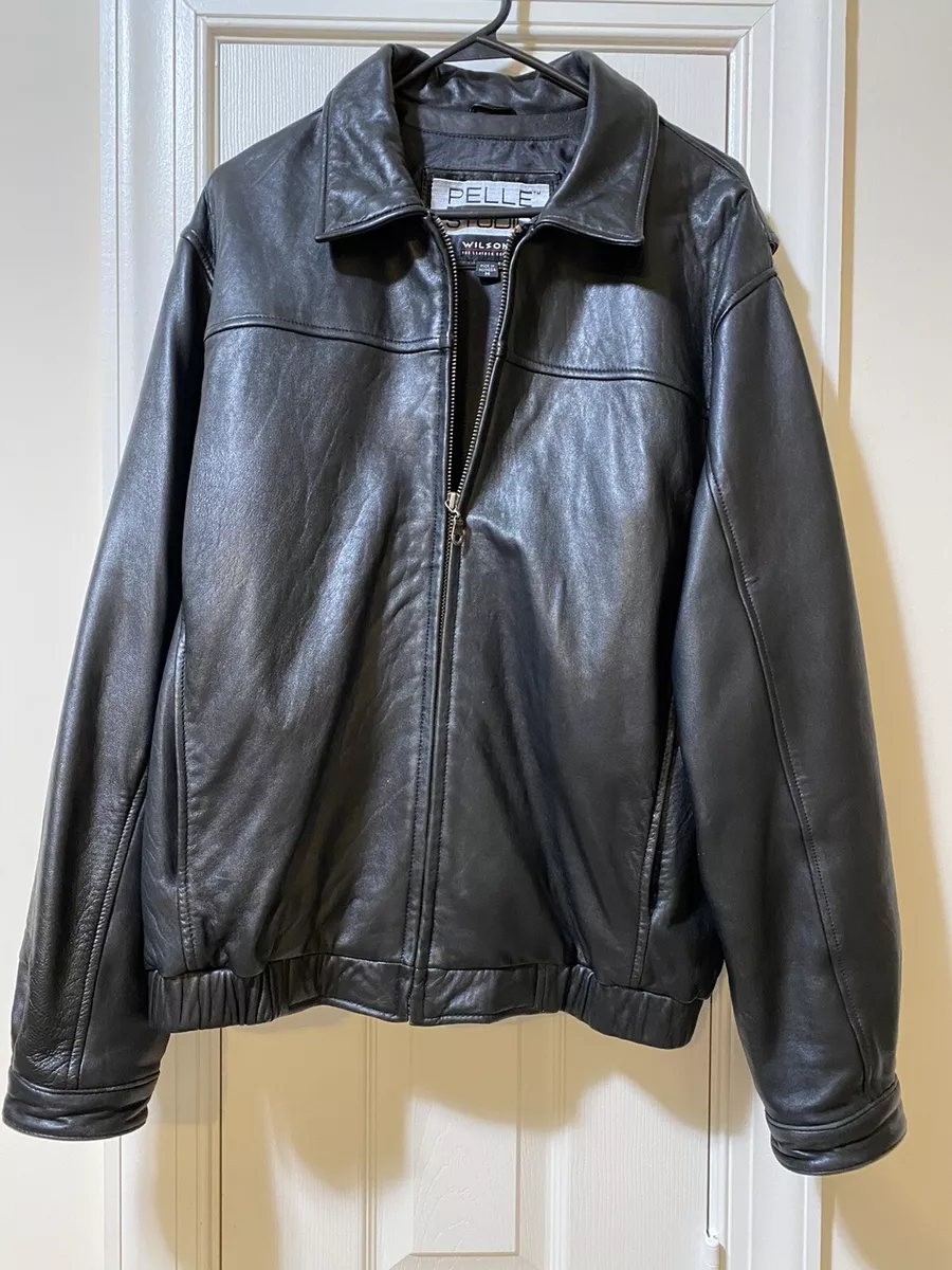 Wilsons Pelle Studio Black Leather Jacket Men s Size MEDIUM