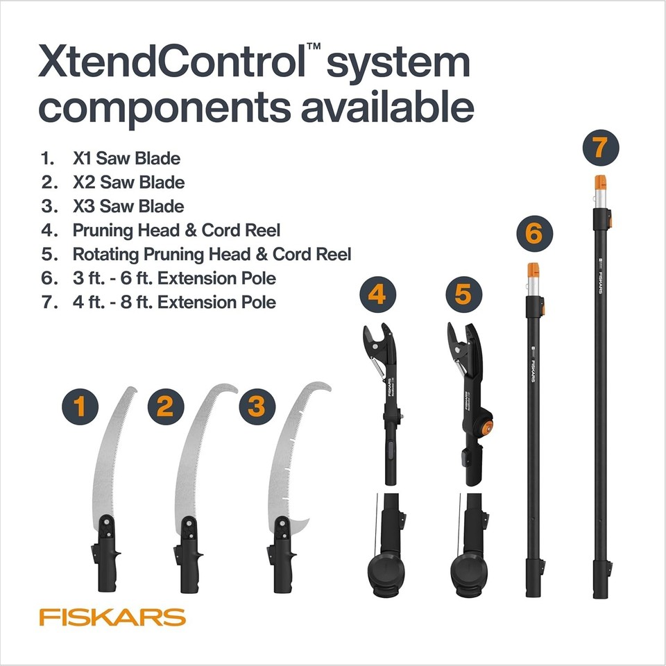 Fiskars XtendControl 16' Tree Pruner Kit with Rotating Pruner Head, 15 ...