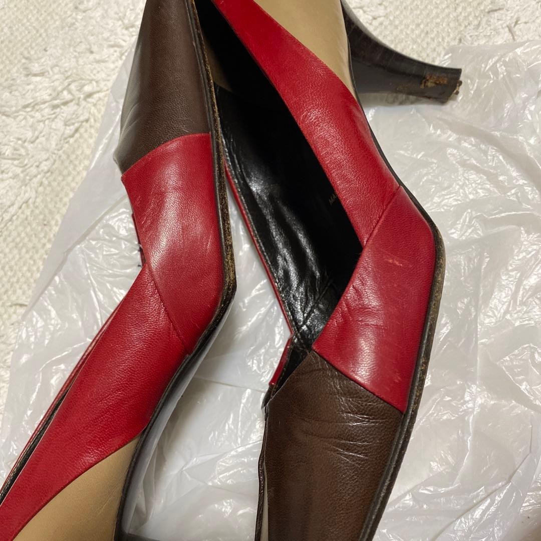 PRADA Pumps High-Heel Size:37/JP:23.5 Leather Red/Brown/Beige 135159K Authentic thumbnail 4