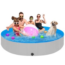 Foldable Dog Pool for Large Dogs, 87"x16" Kiddie Pool Hard Plastic Dog Swimmi...