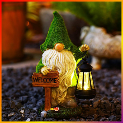 Gartenfigur Gnom mit LED Solar Laterne 30 cm Wetterfest Deko Geschenk Garten