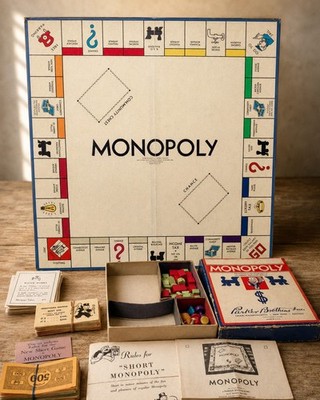 Vintage 1947 Monopoly Board Game Parker Brothers w/ Box Rules Money Pieces