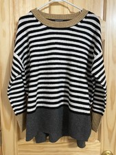 Vince Camuto Women's Knit Pullover Sweater Striped Round Neck Long Sleeve M