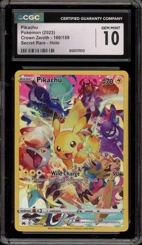 Pokemon Pikachu Crown Zenith Secret Rare Full Art #160 CGC 10 Gem Mint