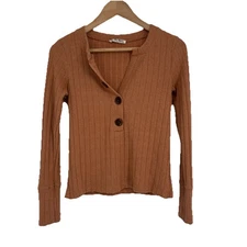 Free People We the Free Womens Oliver Ribbed Henley Small Stretch Retro Y2k Boho