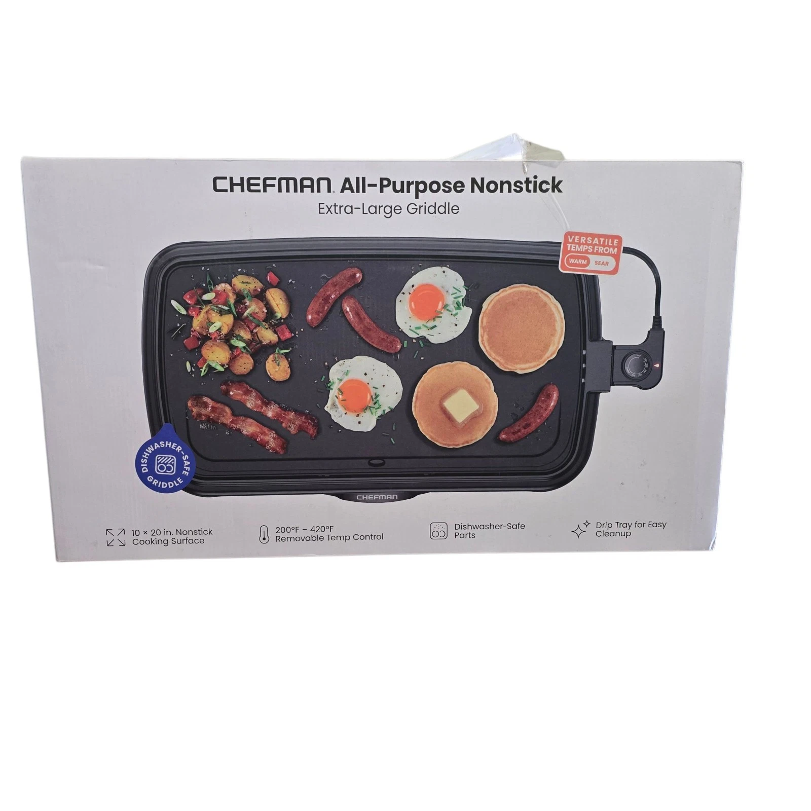 New Chefman all purpose non stick extra large griddle 10 x 20 grill portable