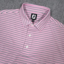 Footjoy FJ Polo Shirt Mens L Pink Striped Golf Stretch No Logos Preppy Casual