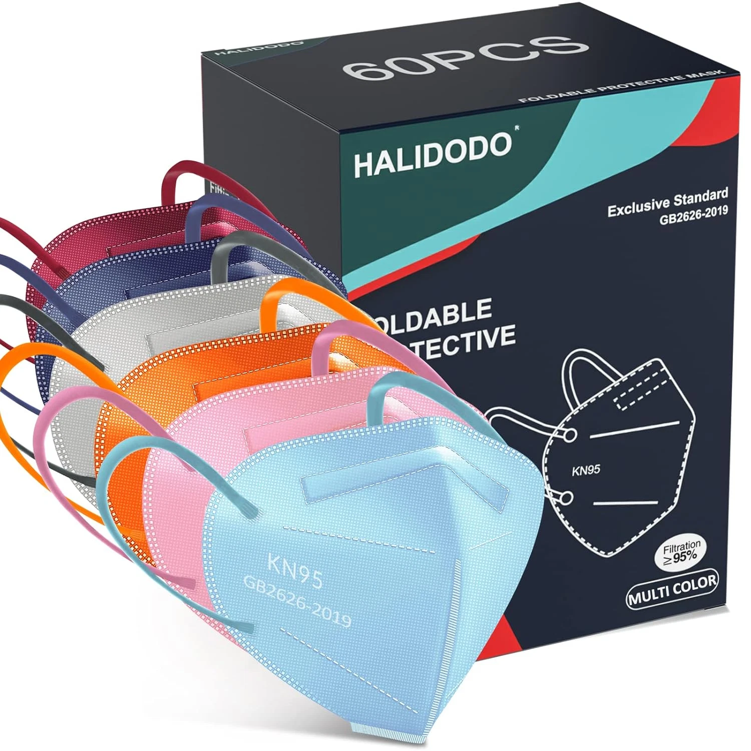 60 Packs Individually Wrapped KN95 Face Mask 5-Ply Breathable & Comfortable Filt