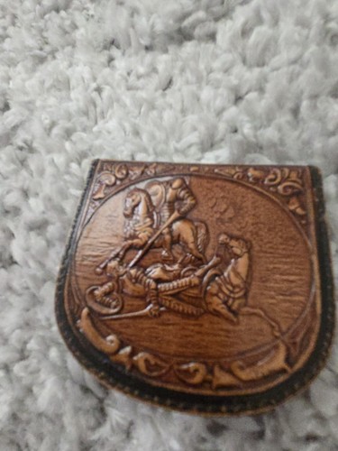 Vintage Coin Wallet Trojan Horse Fighter Tooled Leather spain 3.5”