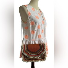 Unbranded Banjara Boho Fringe Clutch Crossbody Bag in Rust and Tan