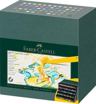 Faber-Castell 60 Pitt Artist Premium Indian Ink Brush Pens, Multicolored