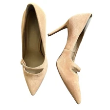 Ann Taylor Enid Suede Mary Jane Pointy Heel Pump Sz 10 Beige 3.5” Heel Business