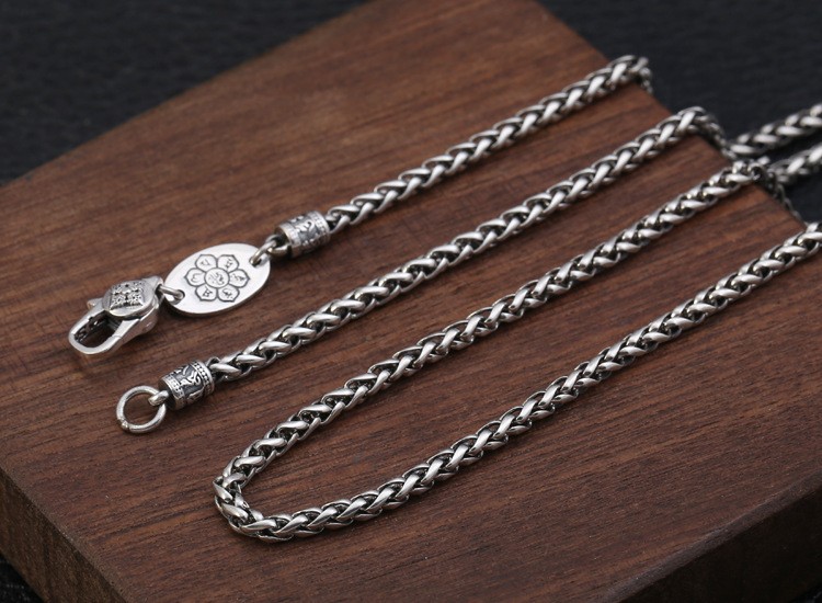 925 Sterling Silver SPIGA WHEAT CHAIN Necklace Vintage Thai
