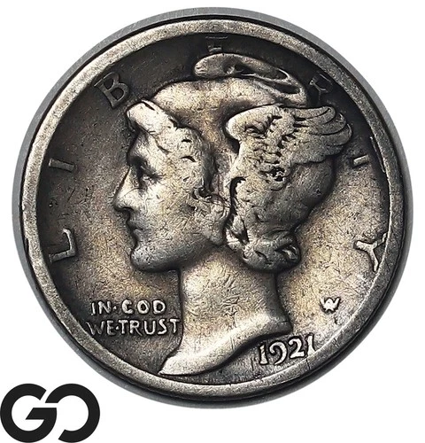 1921-D Mercury Dime, Key Date Choice FINE++ Denver Issue