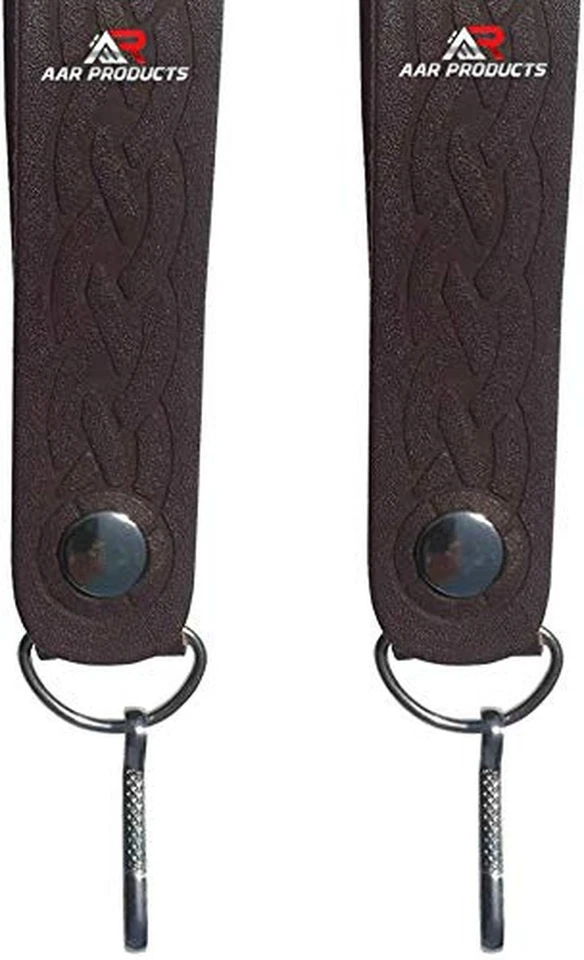 AAR Pair of Sporran Suspenders Leather Celtic Embosed Design with Heavy Hooks - Image 2 of 4