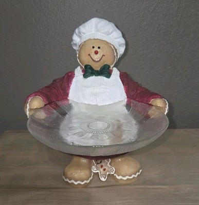 Vintage 90's Gingerbread Man Baker Holding Platter Cottage Holiday Christmas