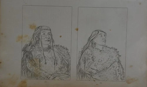 Antique 1840's Native American Engraving Art Plains Indians Portraits History