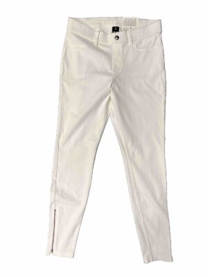 Hue Women's Khaki Skimmer Summer Leggings White Pants zipper ankles X-Small 0-2