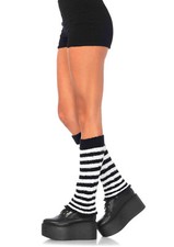 Fuzzy Stripe Leg Warmer, Black/White Striped, One Size