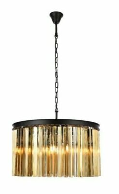 Golden Teak Crystal Chandelier Kitchen Island Dining Room 8 Light Fixture 26 in