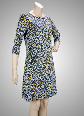 Ccan cann Paris Kleid 3/4-Arm Leo-Design Schwarz Weiß Curry A-Linie weich Gr. L