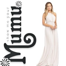 Show Me Your Mumu Amanda Maxi Dress Size M Blush Pink Halter Chiffon Open Back