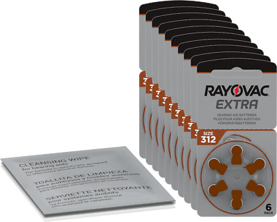 60x Rayovac Extra Advanced Hörgerätebatterie braun 312 (10x6er) + Reinigungstuch