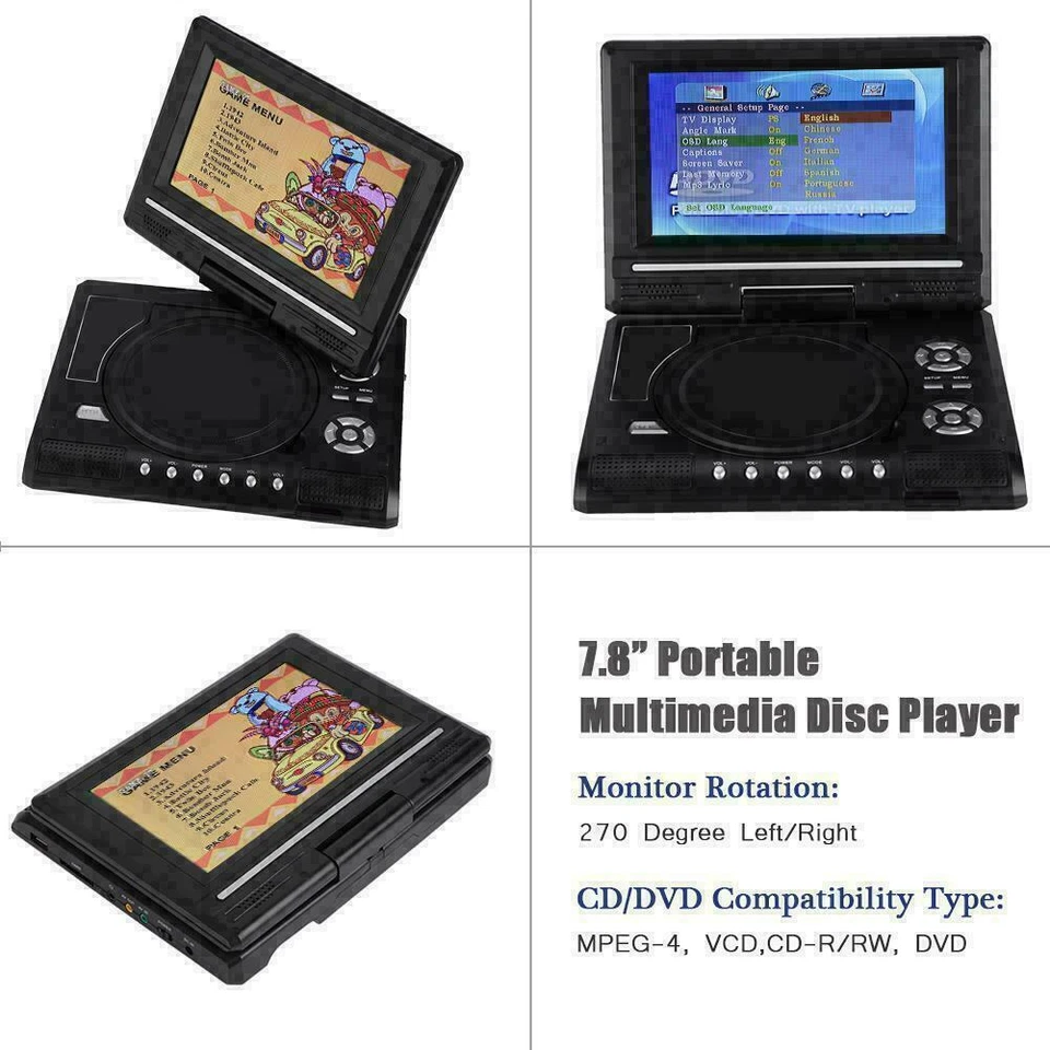 7.8'' 9.8'' 13.9'' Portable DVD Player USB 16:9 LCD Widescreen HD CD TV Player - Image 4 of 4