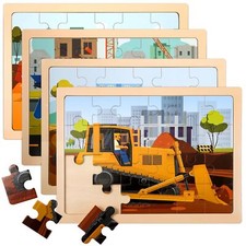 Wooden Vehicle Puzzles for Kids Age 3 4 5 Year Old 4 Pack 24 Pcs Montessori T...