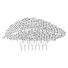 Silver Leaf Rhinestone Crystal Fancy Hair Comb Evening Formal Wedding Prom